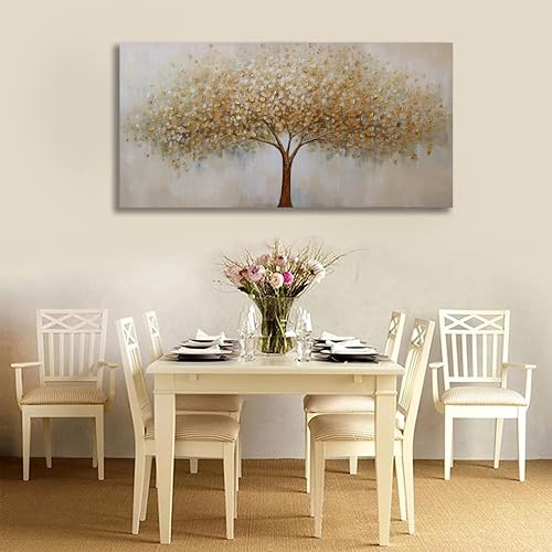 Wall Art Abstract Gold Tree of Life Modern Artwork Canvas Painting Textured Tree Pictures Wall Decor for Living Room Bedroom Dining Room Home Office Decor 29"x58" Ready to Hang