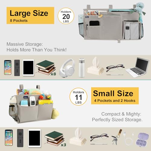Bedside Caddy Bunk Bed Storage Organizer Hanging Pockets for College Dorm Rooms (2 Count)