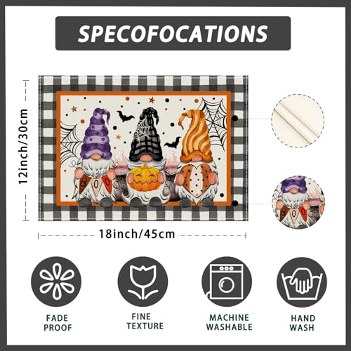 Halloween Gnome Round Placemats Set of 4 Table Decor 12x18 Inch