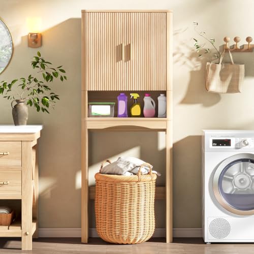 Farmhouse Over Toilet Storage Cabinet with 2 Fluted Doors