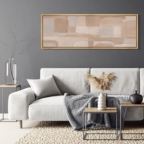 Large Framed Canvas Print Wall Art Abstract Beige and Taupe Geometric Mid