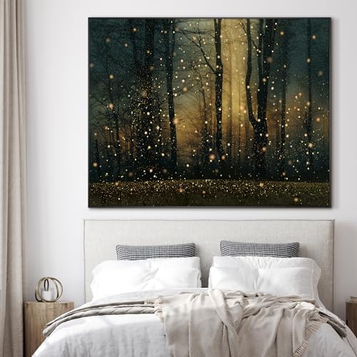 36"x46" Extra Large Framed Wall Art Magical Firefly Forest at Twilight