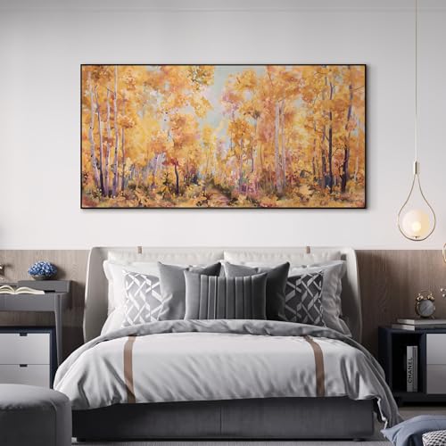 24"x46" Extra Large Framed Wall Art Golden Autumn Forest Path with Vibrant Foliage for Home Living Room Bedroom Decor