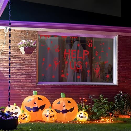 8 Sheets Halloween Bloody Handprint Footprint Floor Stickers Scary Halloween Decorations Self Adhesive Bloody Wall Decal Windows Cling Stickers for Window Floor Glass Bathroom Car Indoor Outdoor Party (8 Count)
