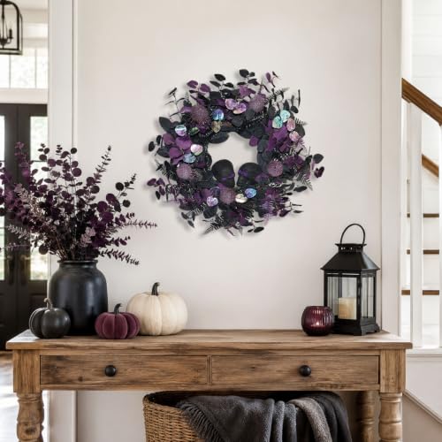 22" Lighted Halloween Wreath with 40 LEDs and Iridescent Eucalyptus