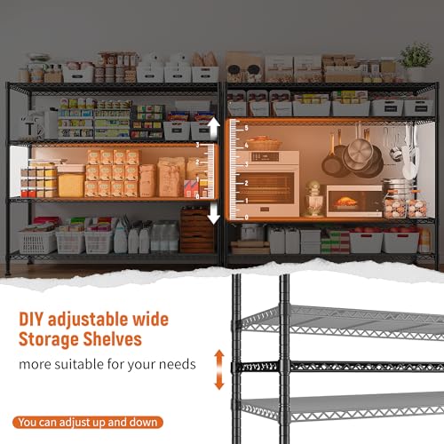 4 Tier Storage Shelves 45.3''W Wire Shelving Unit for Pantry Garage (4 Count)