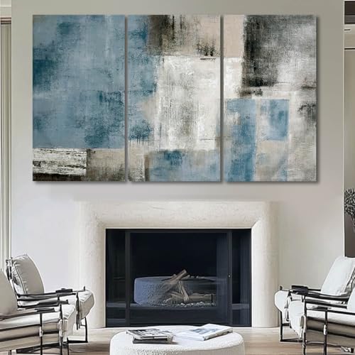Large Blue Abstract Wall Art Set Of 3 Canvas 24x48 In (3 Count)