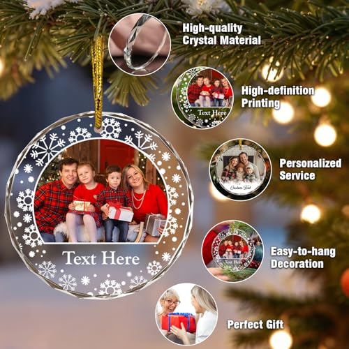 Personalized Christmas Family Photo Crystal Ornaments