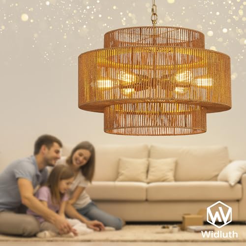 23.6" Large Gold Rattan Chandelier