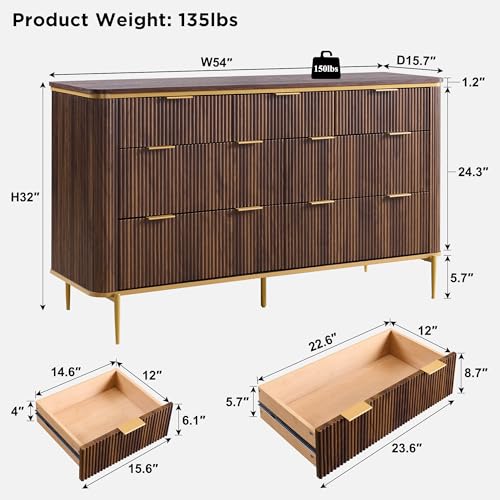Fluted 7 Drawers Dresser for Bedroom