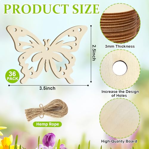 36PCS Wooden Hollow Butterfly Ornaments to Paint (36 Count)