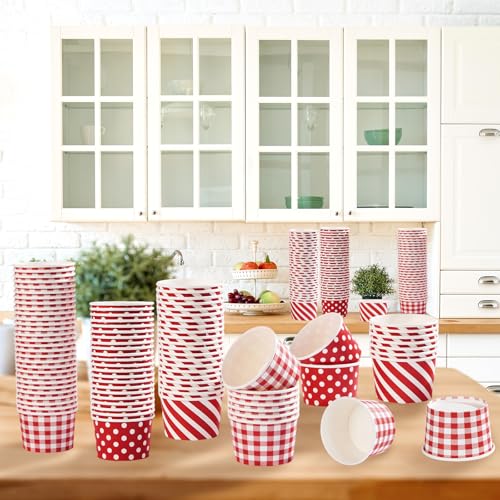 Greencian 120Pcs 12oz Red and White Ice Cream Cups Disposable Snack Cups