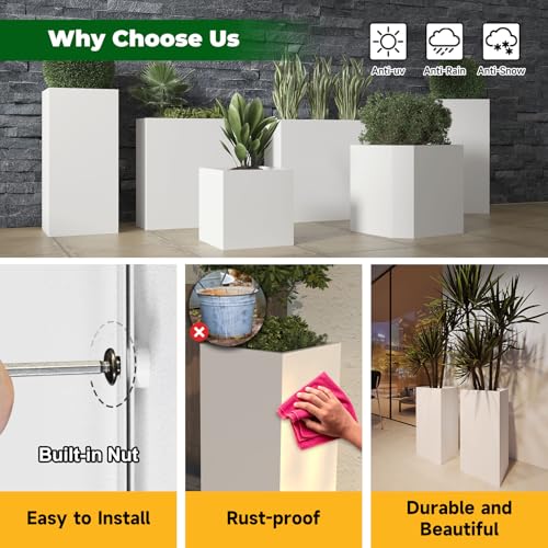 Metal Outdoor Planter Box 14"x14"x30" Tall Steel Planter