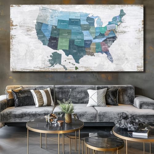 Wall Decor Map Canvas Wall Art for Wall Decoration Wood Background USA Canvas Prints for Bedroom Office Kitchen Home Wall Decor Framed Artwork Ready to Hang36 x71