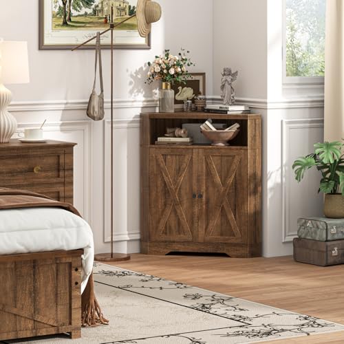 Small Corner Storage Cabinet with USB Ports and Outlets