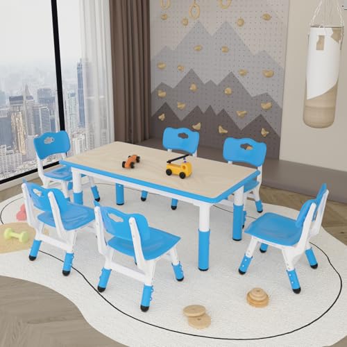 Kids Study Table and 6 Chairs Set