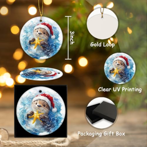 Coastal Beach Santa Sea Otter Christmas Ceramic Ornament