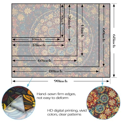 Boho Floral Mandala Tapestry Wall Hanging Vintage Bohemian Flower Medallion Tapestry Aesthetic Orange Stained Glass Hippie Large Tapestries for Bedroom Living Room Dorm Decor 80 x 60 Inch