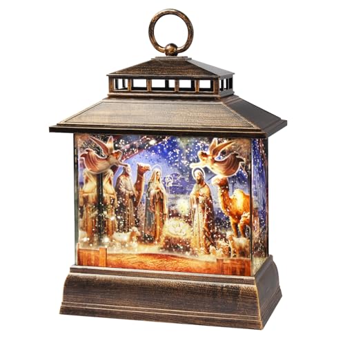 Christmas Snow Globe Lantern Water Glittering Lantern with 8 Songs & 6H Timer Romote Control Christmas Snow Globes USB & Battery Operated for Christmas Festival Decorations Gifts