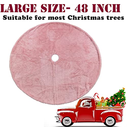 48 Inch Christmas Tree Skirt Faux Fur Pink Bright Silk Shiny Decoration for Christmas Tree Plush Merry Christmas Decorations Decor