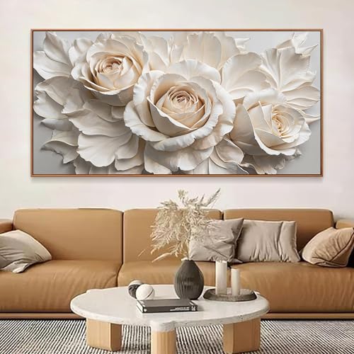 Large Wall Art For Living Room Home Wall Decor Modern Canvas Art Wall Decor 29 X 58 Inches White Flower Wall Art Elegant Picture For Bedroom Hotel Office Artwork With Framed