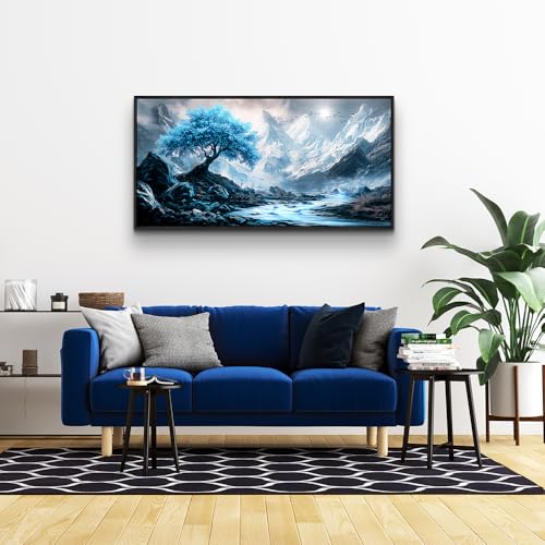 Black Framed Canvas Wall Art For Living Room Wall Decor For Bedroom Office Wall Decorations Blue Tree Landscape Paintings Modern Pictures Artwork Room Aesthetic Home Decor 20x40 In