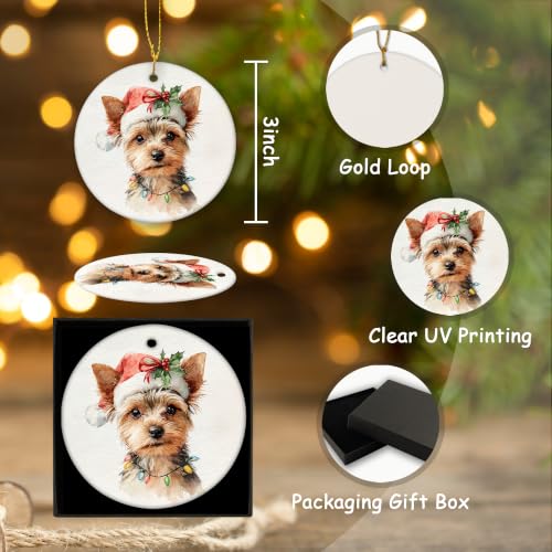 Santa Yorkshire Terrier Christmas Ceramic Ornament