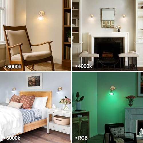 Vintage Battery Operated Wall Sconce with Clear Tulip Glass Lampshade 5000 mAh Rechargeable Battery Powered Wall Light with Remote Control for Bedside Bedroom Doorway (2 Count)