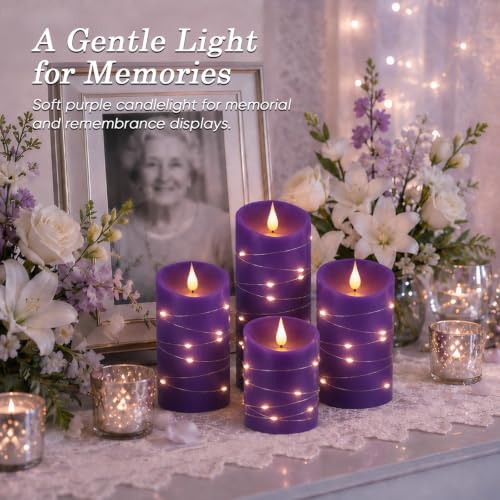 Purple Flameless Candles with String Lights