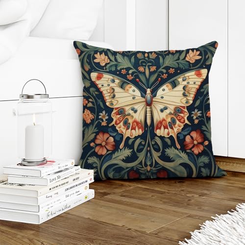 William Morris Abstract Vintage Floral Velvet Butterfly Design Throw Pillow Covers Home Decor
