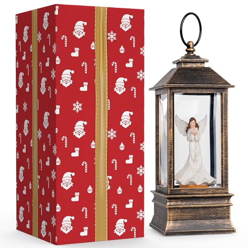 10'' Musical Snow Globe Lantern Lighted Angel with Dove Water Lantern Swirling Glittering Home Decoration and Gift