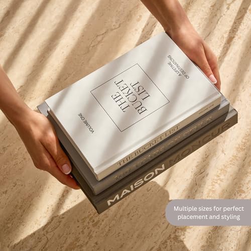 Decorative Coffee Table Books for Home Décor Accents Bookshelf Decor with Real Blank Pages and Removable Covers Set of 3 Mid Century Modern Fake Books for Decoration Room Decor Aesthetic (3 Count)