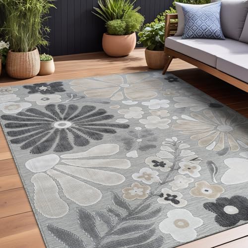 Outdoor Rug 10x14 Large Modern Floral Tropical Area Rugs for Outdoor and Indoor Patio Easy to Clean Non Shedding Living Room Porch Garden Washable Outside Carpet (140 Sq Ft)