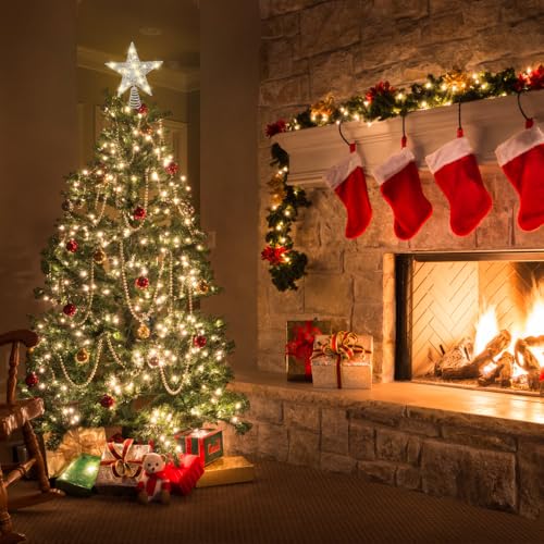 11.8’’ Silvery Christmas Tree Topper Star Treetop with 20 LED