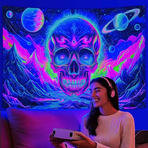 Blacklight Skull Tapestry