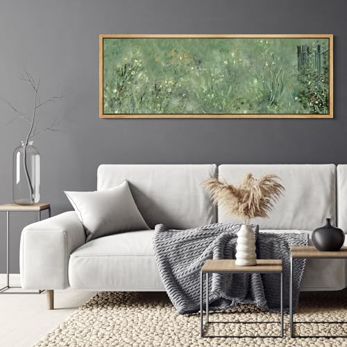 Large Framed Canvas Print Wall Art Meadow's Embrace Impressionist Wildflower Antique Retro Fine Art Illustrations Decorative Colorful for Bedroom