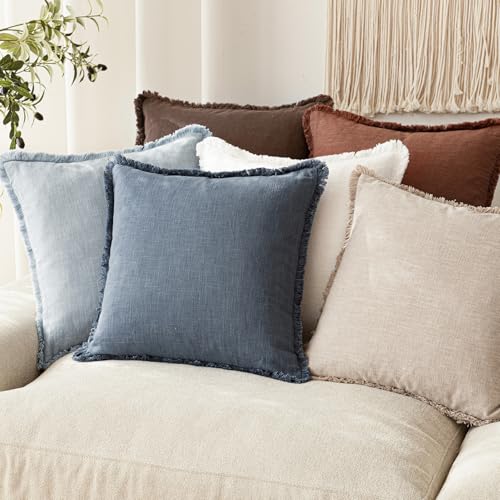 Decorative Linen Fringe Throw Pillow Covers 20×20 Inch (2 Count)