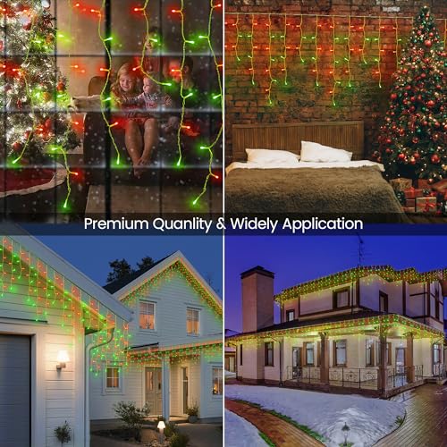 33FT 360 LED Red Green Christmas Icicle Lights