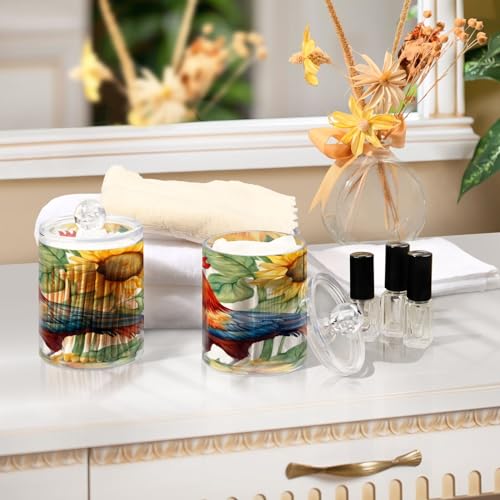 Sunflower Rooster 2PC Airtight Transparent Plastic Storage Jar (2 Count)