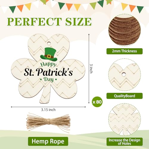 80PCS Wooden Shamrock Ornaments to Paint St. Patrick's Day Decorations (80 Count)