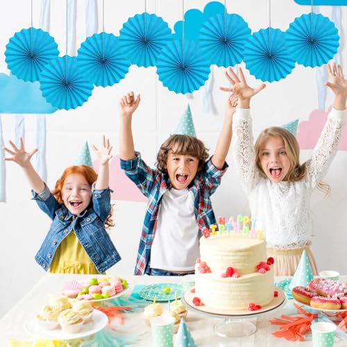 Blue Hanging Paper Fans 10in Hanging Paper Fans DIY Set (30 Count)