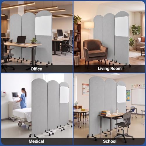 72 x 66 Inch 3 Panel Soundproof Room Divider with Wheels