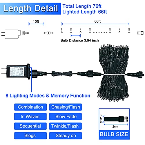 66ft 200 LED Blue Christmas Lights Outdoor Plug in