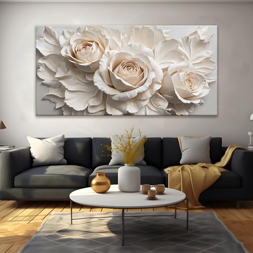 Large Modern White Flower Wall Art For Living Room Prints 29 X 58 In