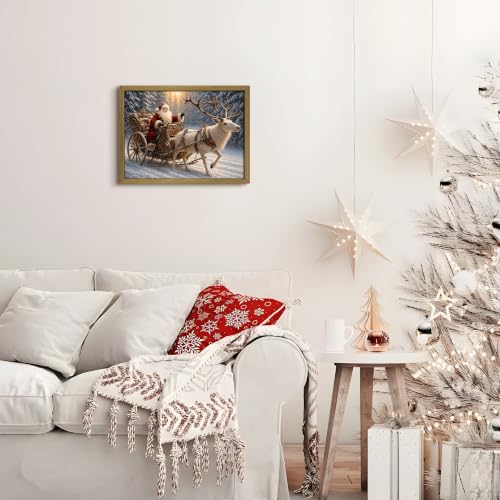 Wood Framed Vintage Santa Claus Sleigh Wall Art
