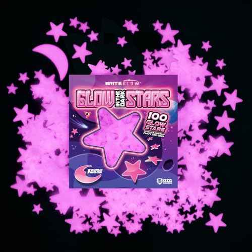100PK Pink Glow in The Dark Stars for Ceiling Easter Basket Stuffers for Kids (100 Count)