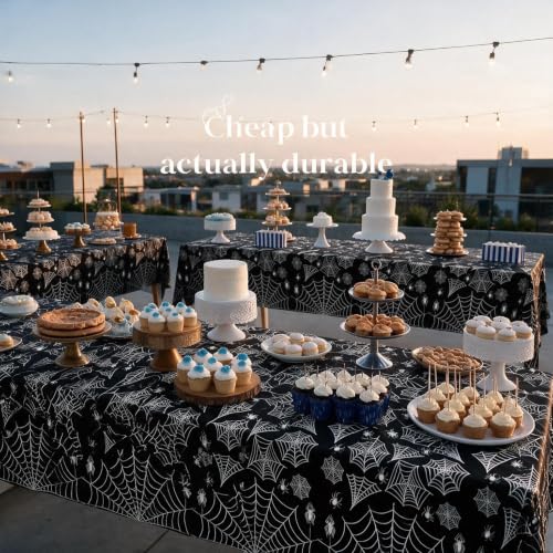 Halloween Tablecloth Plastic Black Spider Web Disposable Table Cover (12 Count)