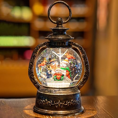 Christmas Snow Globe Lantern Water Glittering Snowman with Music