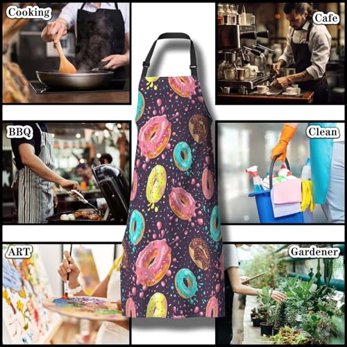 Chef Apron for Men Donuts Women Aprons for Kitchen Cooking Restaurant BBQ Painting Crafting 27”