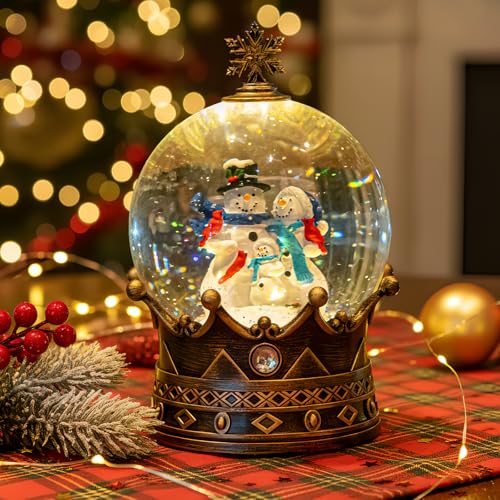 Christmas Snow Globe Lantern Water Glittering Snowman Family Crown with Music